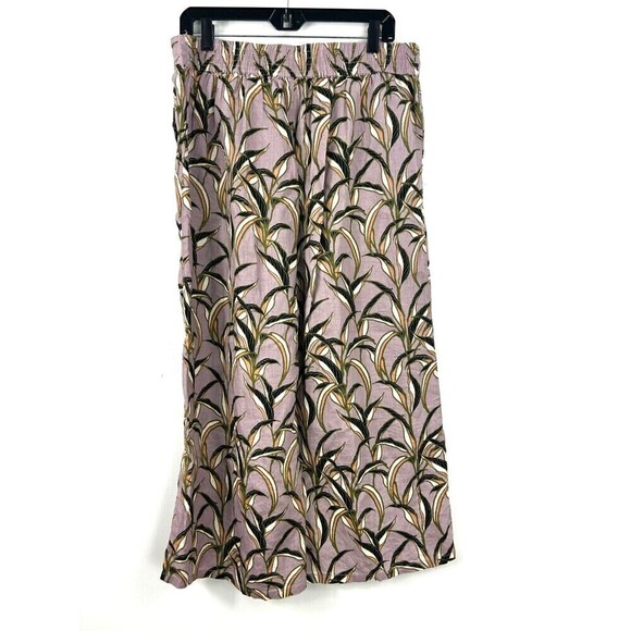 Tahari Womens Sz L Linen Purple Wide Leg Cropped Pants Pull On Elastic Waist E2 - Picture 6 of 12